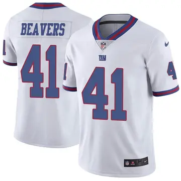 Nike Darrian Beavers Men's Limited New York Giants White Color Rush Jersey