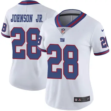 Nike Dwayne Johnson Jr. Women's Limited New York Giants White Color Rush Jersey