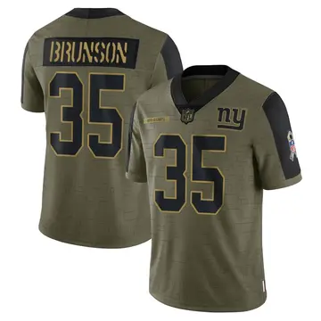 Nike TJ Brunson Youth Limited New York Giants Olive 2021 Salute To Service Jersey